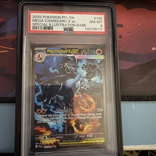 2025 POKEMON PFL SPECIAL ILLUSTRATION RARE #125 MEGA CHARIZARD X EX PSA 8