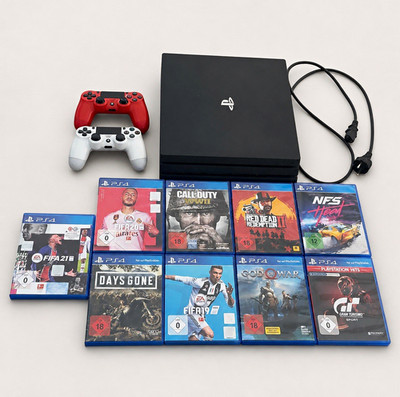 Sony PlayStation 4 Pro 1TB Konsole Schwarz mit 2 Controllern & 9 Spielen