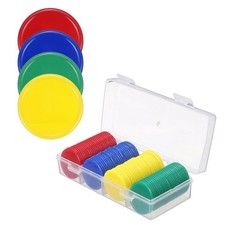 100Pcs Poker Chips 31mm Blank Mini Bingo Chips with Box, Green/Red/Yellow/Blue