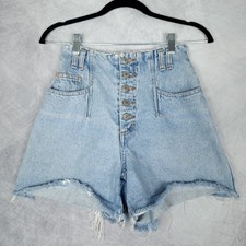 Vintage Jordache Shorts Womens 7/8 High Rise Denim Button Fly Cutoff Distressed