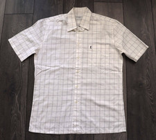 YSL YVES SAINT LAURENT MEN BUTTON UP SHORT SLEEVE SHIRT CHECK COTTON SIZE MEDIUM