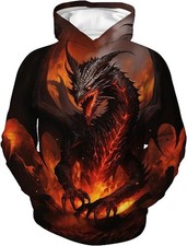 Fire Dragon 3D Print Hoodie Pullover Sweatshirt Unisex Fantasy Graphic Outfit