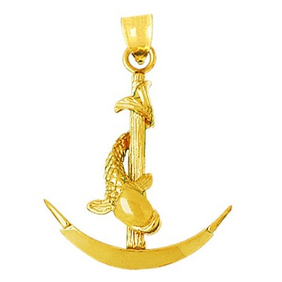 14K massiv Gold 3D Fisch um Schiff Anker Anhänger gewickelt