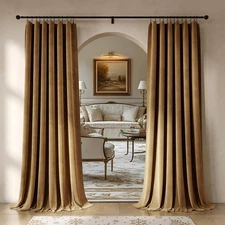 Golden Brown Velvet Curtains, Pair, Blackout & Insulated, 52x84 inches