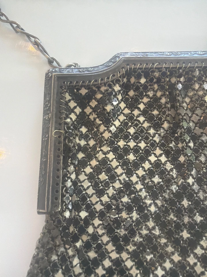 Старинный 1920S ар-деко Flapper сетки сумочки вечер сумка зеленый и слоновой кости - Изображение 2 из 4