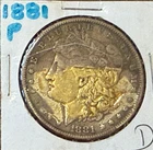 1881-P Morgan Silver Dollar - discolored on obverse - circulated condition