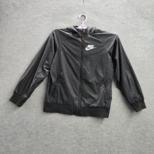 Nike Boy Jacket M Black Activewear Windbreaker Zipper Long Sleeve