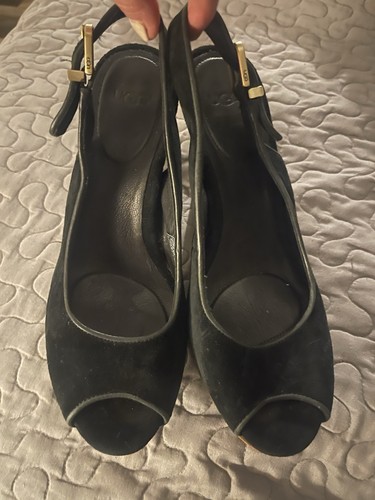 UGG Black Suede SlingBack Peep-Toe High Heels - Size 9 GUC - Picture 2 of 13