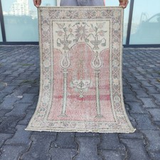 Vintage Prayer rug , Accent Rug 2.43 x 3.9 ft , Handmade Kitchen Rug 74 x 119 cm