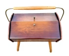 50s Sewing Box Wood Veneer With Casters, Handle, Vintage 50s-60s