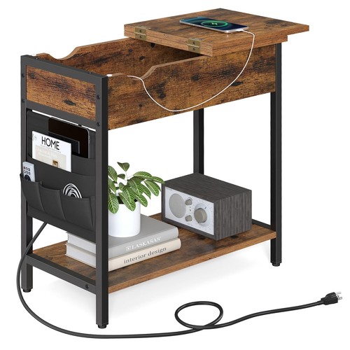 VASAGLE Side Table with Storage End Table with USB Ports and Outlets Nightsta...