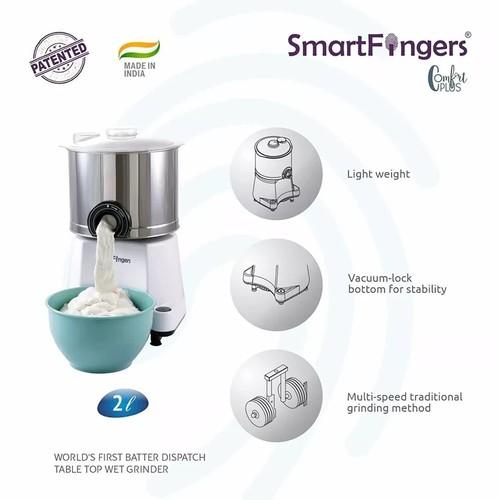SmartFingers Comfort Plus Table Top Magic Wet Grinder 110V 60hz (2 L) - Picture 3 of 8