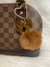 Brown Bow Pom Pom Keychain Bag Charm Heart Clip Gift Handmade New