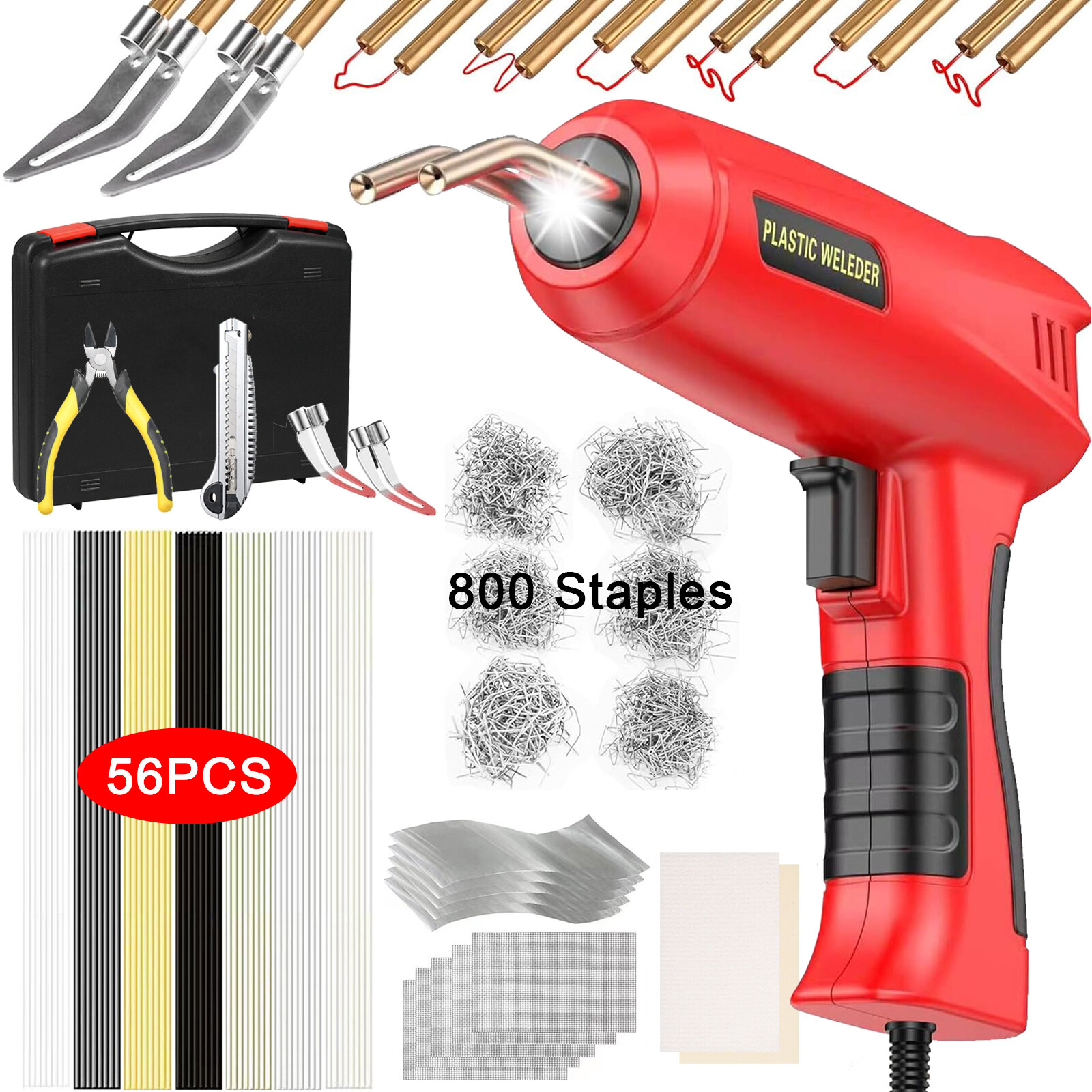 150W Hot Stapler Bumper Welder Kit with 800 Staples and 56 Rods for Plastic Repair V7P2-image