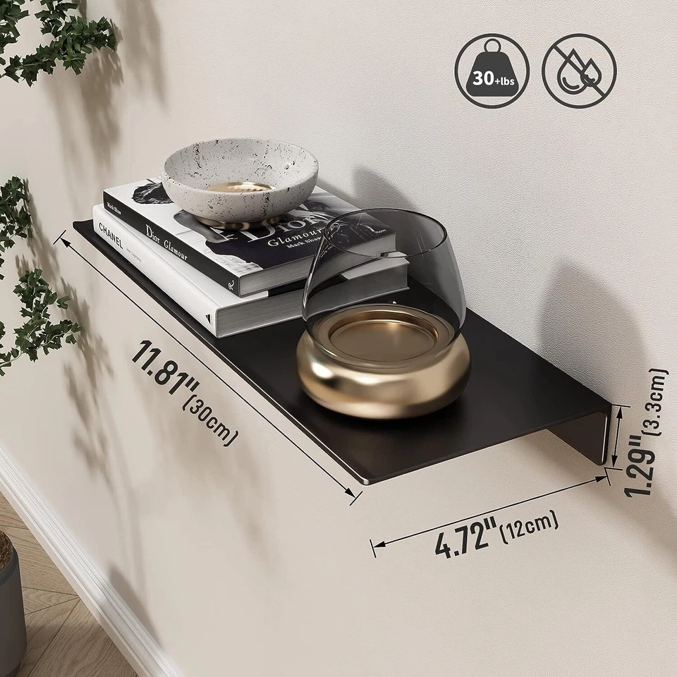Danpoo Metal Wall Shelf, Black Floating Shelf, Small Bathroom Shelf, 12" Display - Image 3 of 4