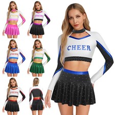 Womens Miniskirt Durable Cheerleading Uniform Contrast Color Crop Top Striking