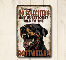 Rottweiler Dog Sign wall art No Soliciting funny metal man cave art tin outdoor