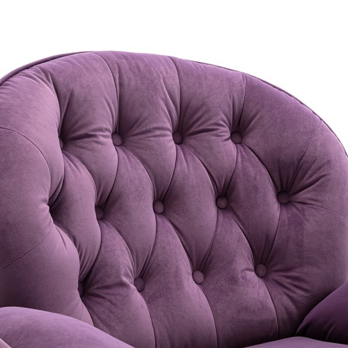 Velvet Swivel Accent Chair with Ottoman Set Armchair Sofa Lounge Chair Purple - Picture 9 of 12