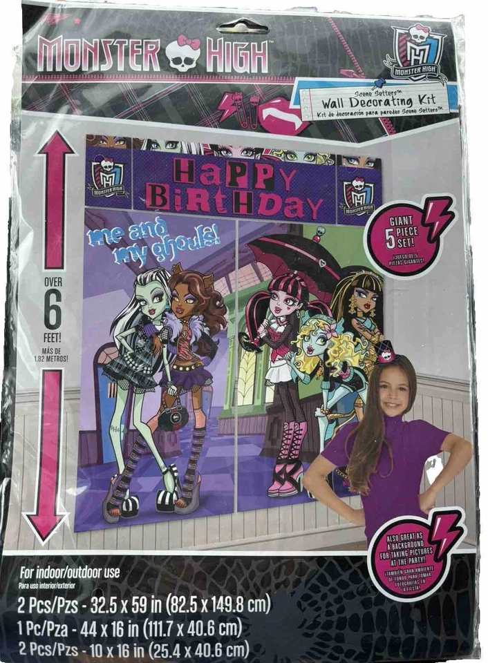 Monster High WALL BANNER 5 Piece Set 6ft DECORATING KIT Party Supplies - Image 2 of 4