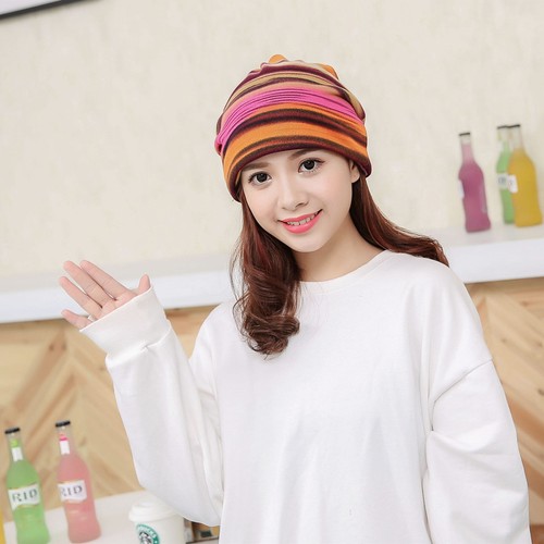 Elastic Slouchy Chemo Cap Turban Hat Striped Cotton Blend 1pc Ladies Head Scarf - Picture 16 of 16