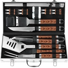 POLIGO Non-Slip 22PCS Barbecue Tools in Aluminum Case for Outdoor Grilling