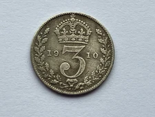 1910 Threepence 3D - Edward VII Silver 925) 1.41g ⌀16mm KM# 797, Sp# 3984