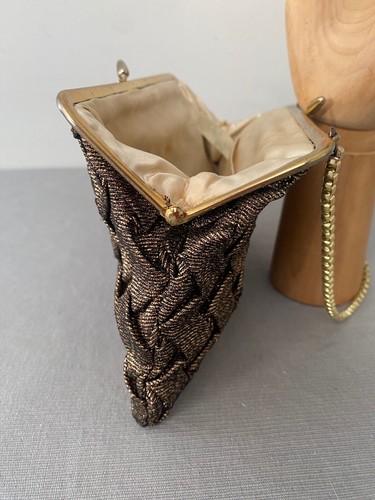 Vintage CFR Bronze Lurex Quilted Fabric Evening Bag 1960s Made in England - Picture 5 of 8