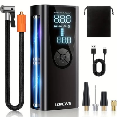 Portable Air Compressor for Cars & Motorcycles LED Light Wireless Tire Inflator