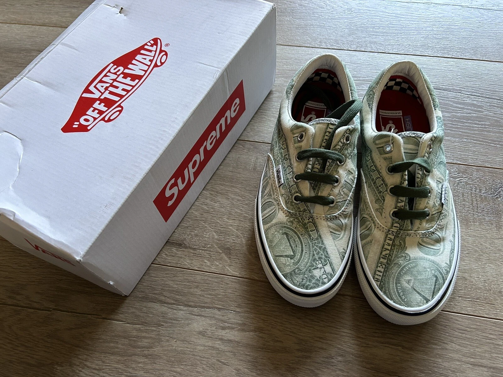Neuf avec étiquettes Supreme VANS billet d'un dollar imprimé argent baskets époque patinage chaussures hommes taille 6 neuves
