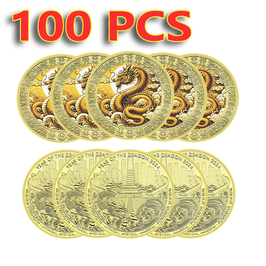 2024 Chinese Zodiac Dragon Commemorative Coins - 100PCS New Year Medal Craft Gift Set