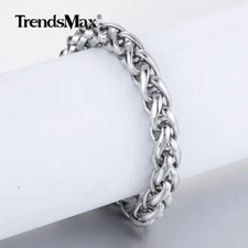 8MM 8/9/10'' Mens Chain Stainless Steel Braided Wheat Link Bracelet Jewelry Gift