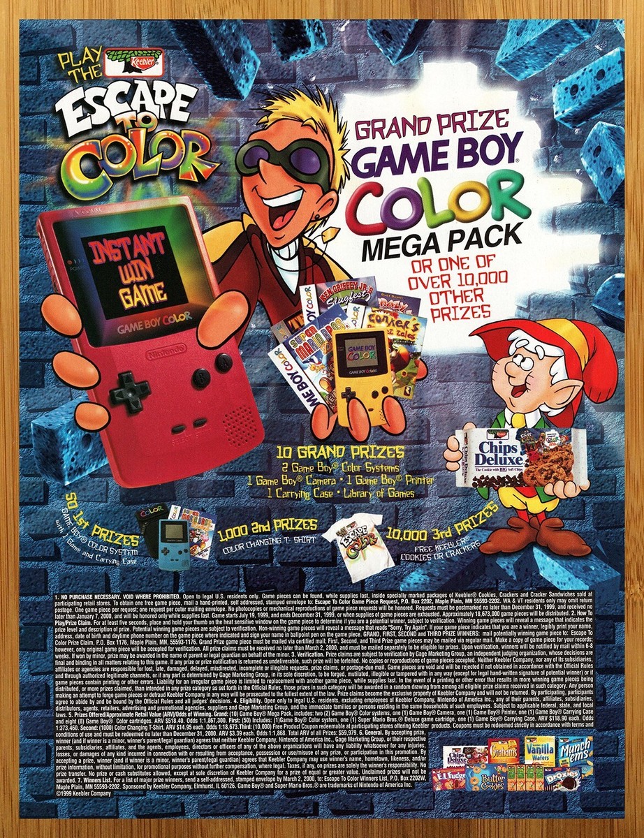 1999 Keebler Game Boy Color GBC Contest Print Ad/Poster Food Game