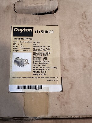 Dayton Motor 5UKGO G11P 115/208-230v continuous Duty Industrial 1.5hp