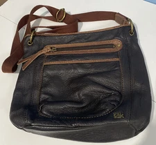 THE SAK Crossbody Purse Coffee Brown Soft Leather Shoulder Bag Pockets Pebbled