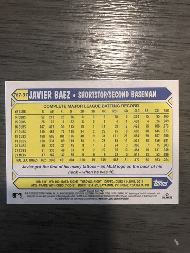 2022 Topps Series 1-1987 Retro-Javier Baez #T87-37 - Picture 2 of 2