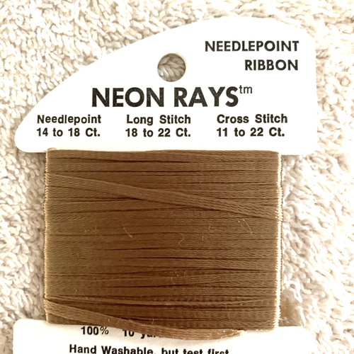 Rainbow Gallery Neon Rays Needlepoint Ribbon Rayon 1 Card 10 yards N 44 Taupe - Picture 3 of 6