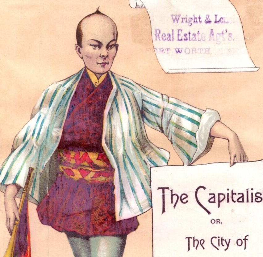 1880s Big Folder Card Wright & Lenoir Real Estate Fort Worth, TX Mikado #6L