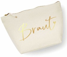 Kosmetik-Tasche Schmink-Tasche BRAUT in creme weiß & gold Hochzeits-Accessoires