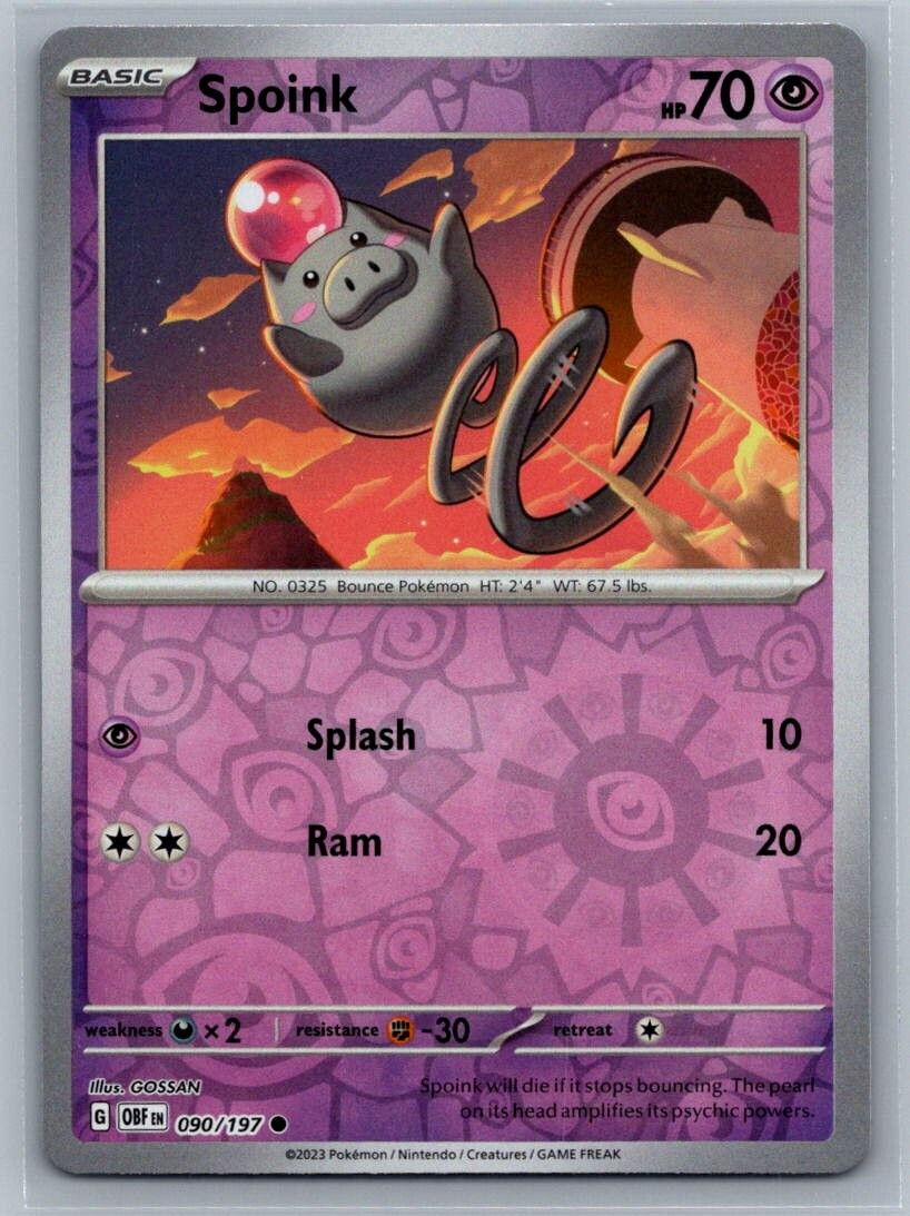 Spoink 90/197 Obsidian Flames Common Reverse Holo Pokémon TCG 2023
