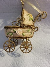 Victorian Style Baby Carriage Hanging or Stand Alone 5" by 4" wheels do not move