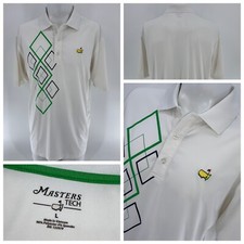 Masters Tournament Golf Polo Shirt L Men White Green Poly Spandex YGI T4-40