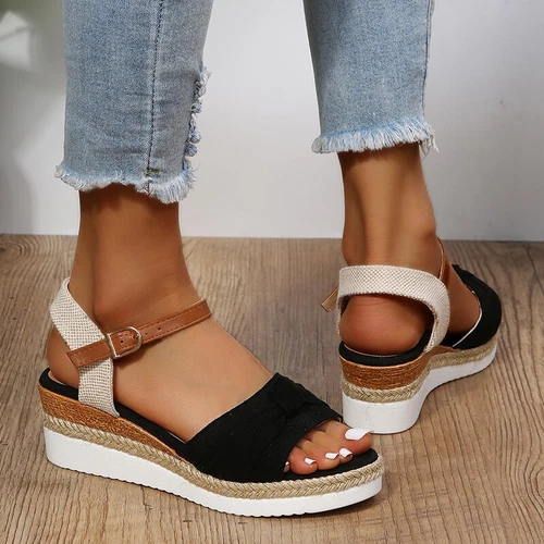 Damen Sommer Freizeit offene Zehenpartie Keilabsatz bequem Knöchelriemen Sandalen Strandschuhe - Bild 33 von 94