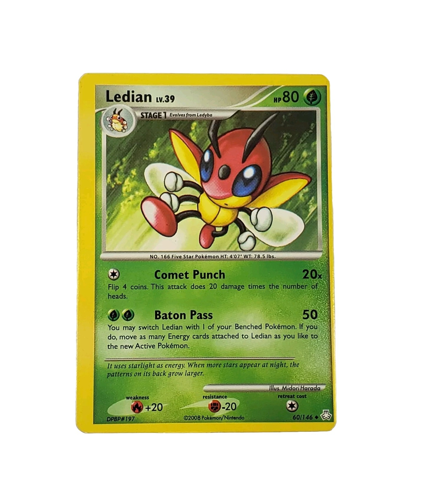 Ledian 60/146 Legends Awakened Miscut Error Off-Center Pokemon Card Rare 2008