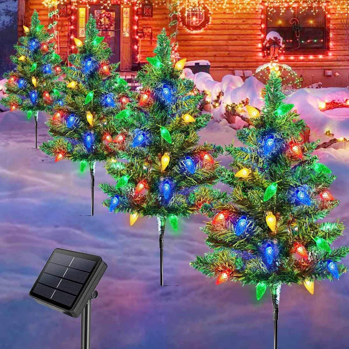 Homeleo 4 Set Solar Christmas Tree W 80Pcs Multicolor C6 LED