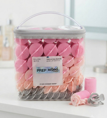 scünci 348pc Foam Hair Rollers Set Assorted Sizes w/ Carry Case Pink/Peach/Gray