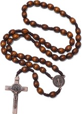 Handmade Wooden Catholic Rosary Beads Necklace - Christian Prayer Gift