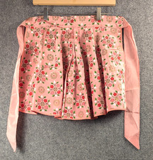Vintage Pink Floral Half Apron Retro Cottagecore Taffeta Satin 1950s Hostess