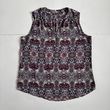 Dalia Women's L Sleeveless V Neck Blouse Multi Color Floral Tank Top Boho