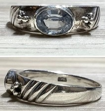 Vintage Sterling Silver Pebbled Tapered Blue Topaz Band Ring, Size 6.25