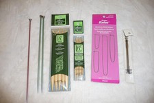 S BATES CLOVER Knitting Needles  Bamboo 5" - 7, 7" - 13 and Stitch Holders